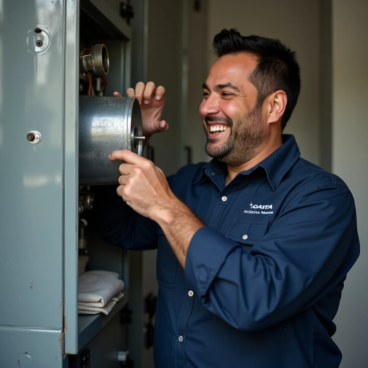 Comfort SOS founder Leo Acosta examining equipment in Hialeah, FL