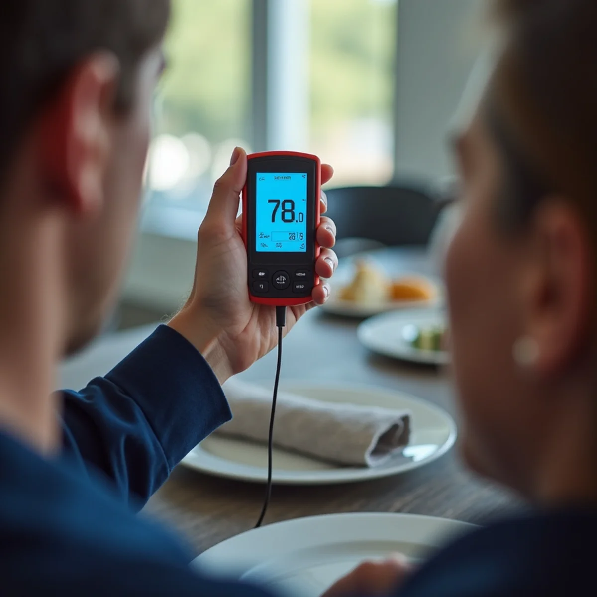 Digital thermometer display showing 78 degrees at supply vent while thermostat is set to 70 degrees, illustrating delta-t failure during ac not cooling / breakdown repair in South Florida