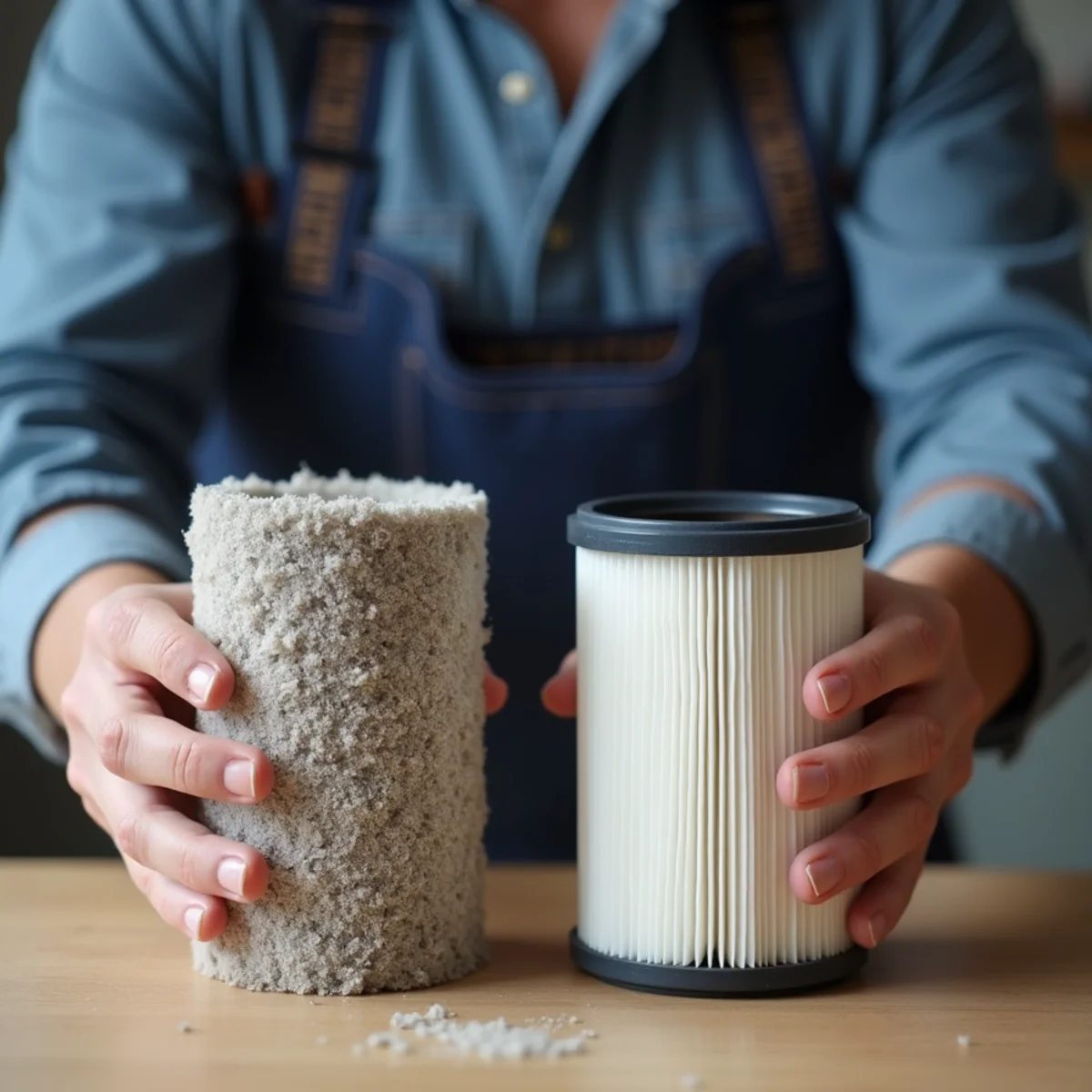 Side-by-side comparison of dust-caked filter after 30 days vs brand new filter - Comfort SOS Guide