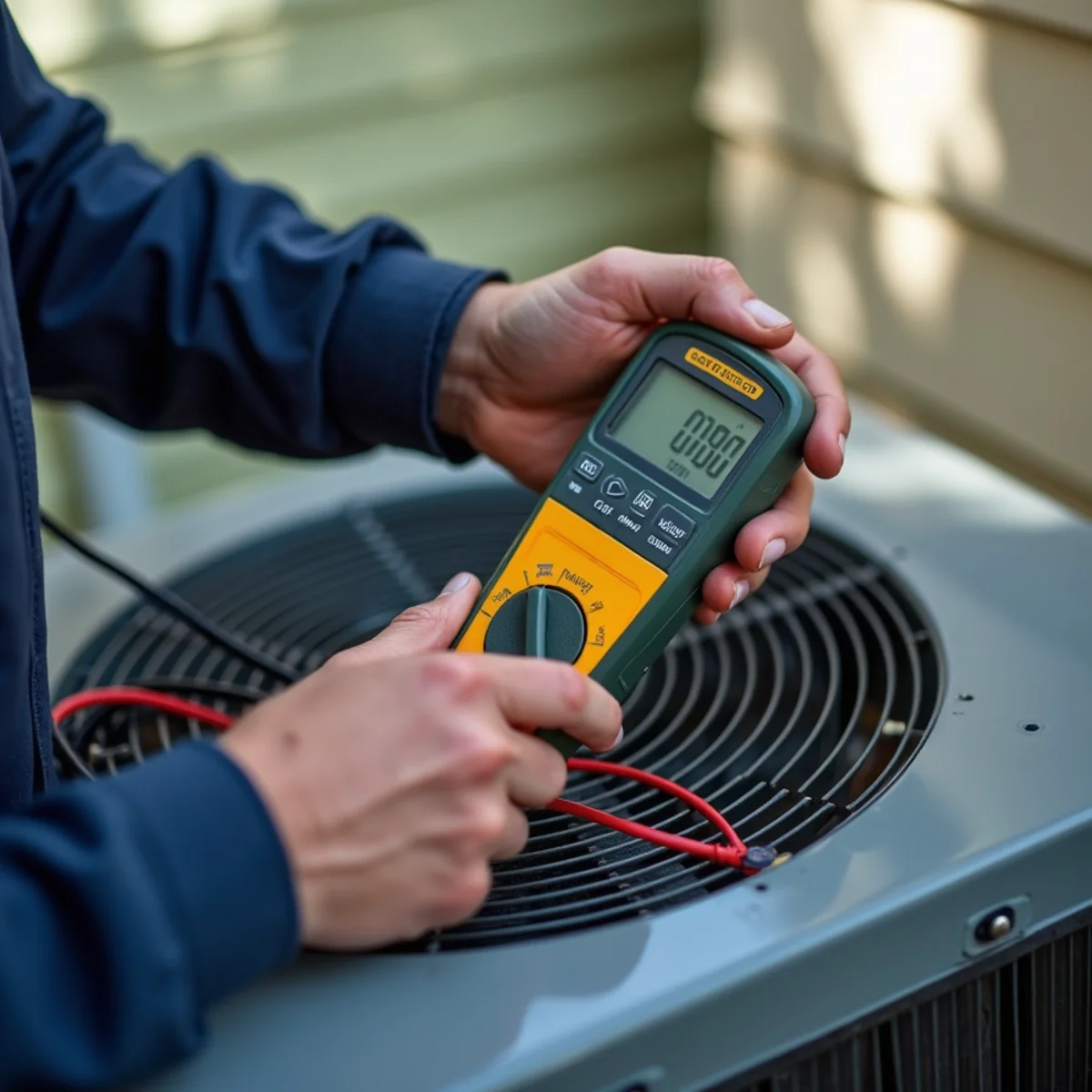 Master HVAC specialist Leo Acosta diagnosing an AC electrical system in South Florida