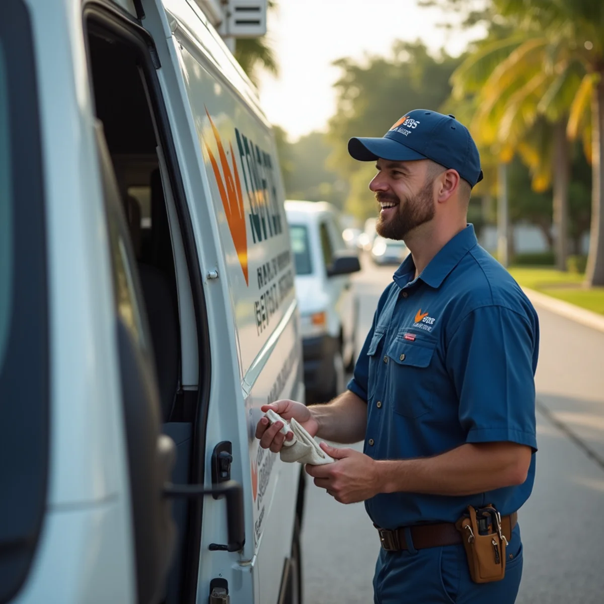 Comfort SOS service van and technician servicing air conditioning in Margate, FL
