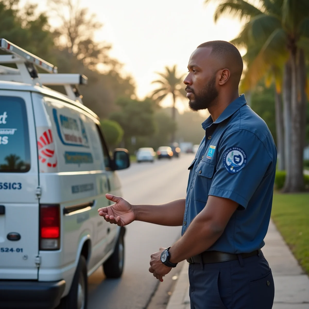 Comfort SOS service van and technician servicing air conditioning in Sweetwater, FL