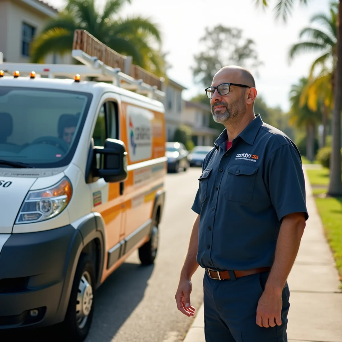 Comfort SOS service van and technician servicing air conditioning in The Hammocks, FL