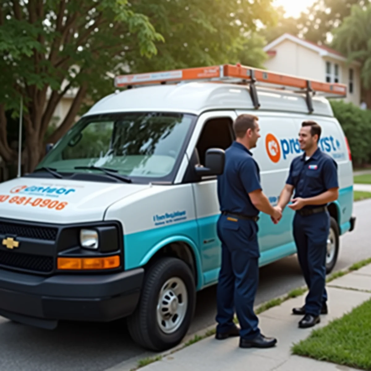 Comfort SOS service van and technician servicing air conditioning in West Miami, FL